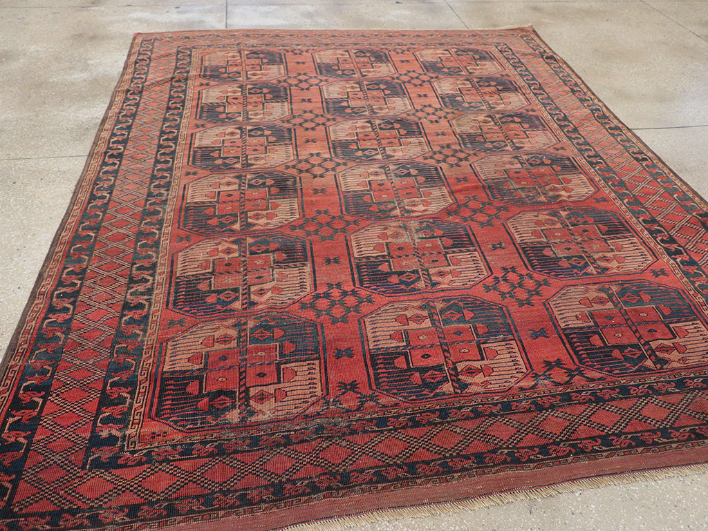 Antique Central Asian Turkoman Distressed Rug, No.20536 - Gss