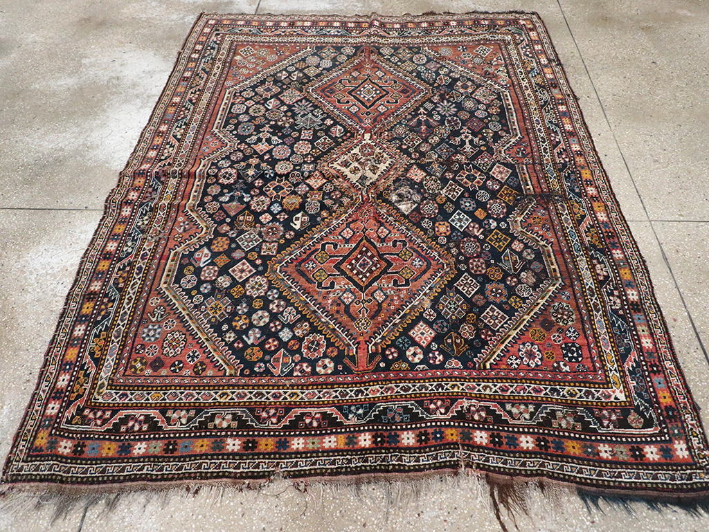 Antique Persian Shiraz Distressed Rug, No.20573 - Gss