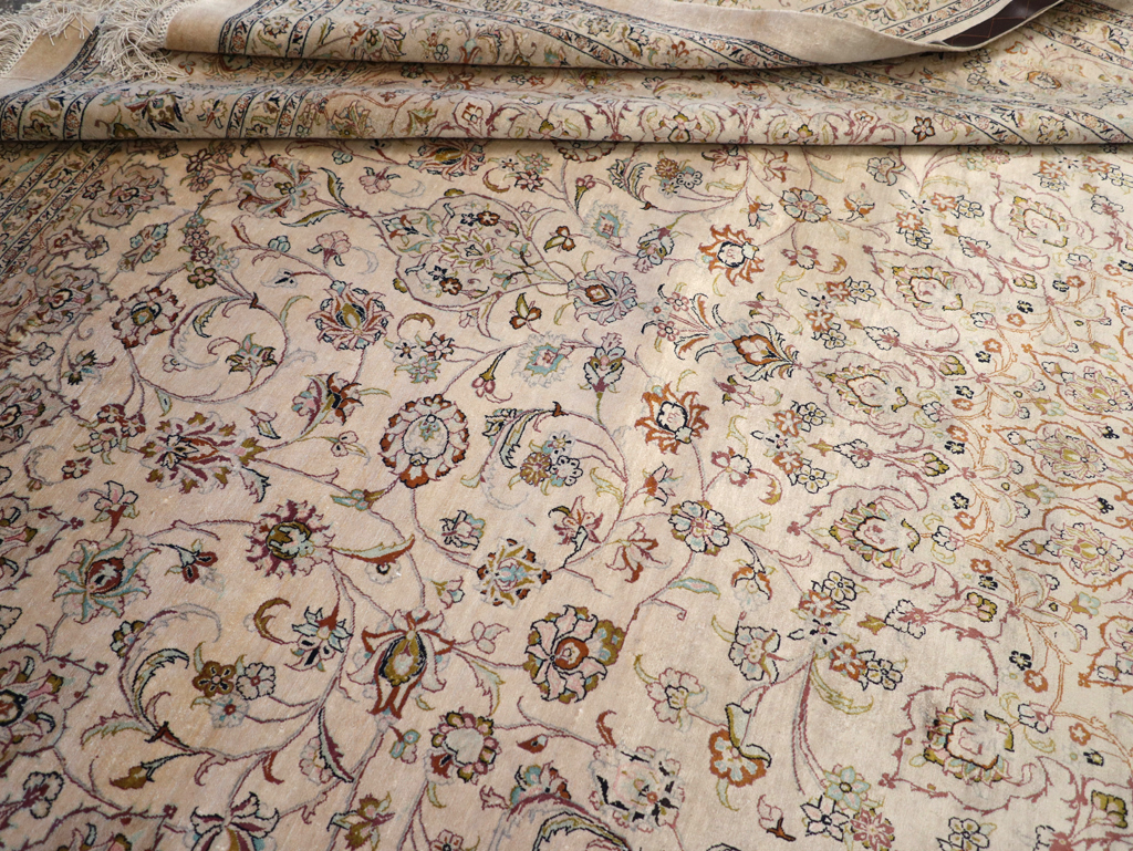 Vintage Persian Kashan Silk Carpet, No.20595 - Gss