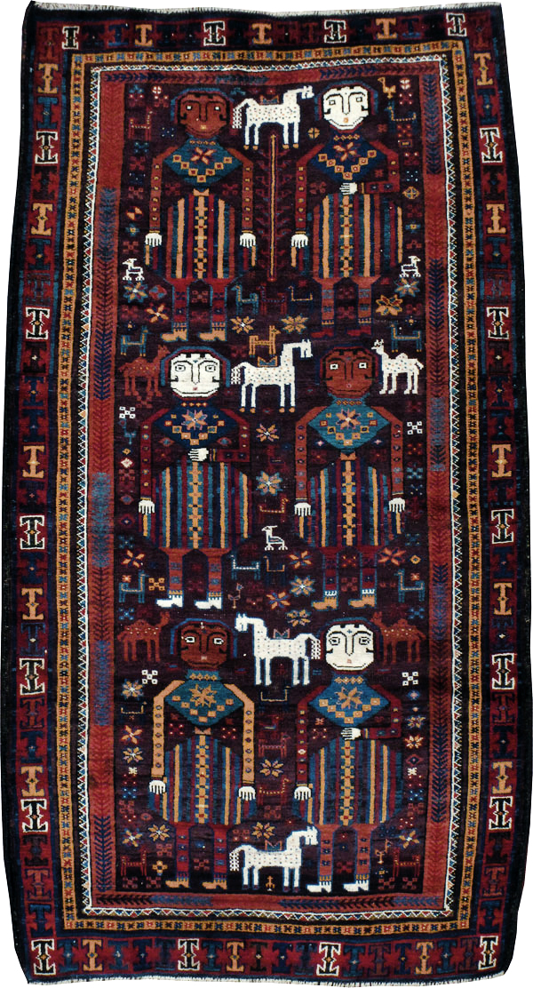 Vintage Persian Baluch Pictorial Rug, No.20886 - Gss