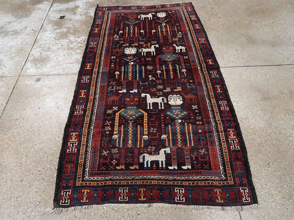 Vintage Persian Baluch Pictorial Rug, No.20886 - Gss
