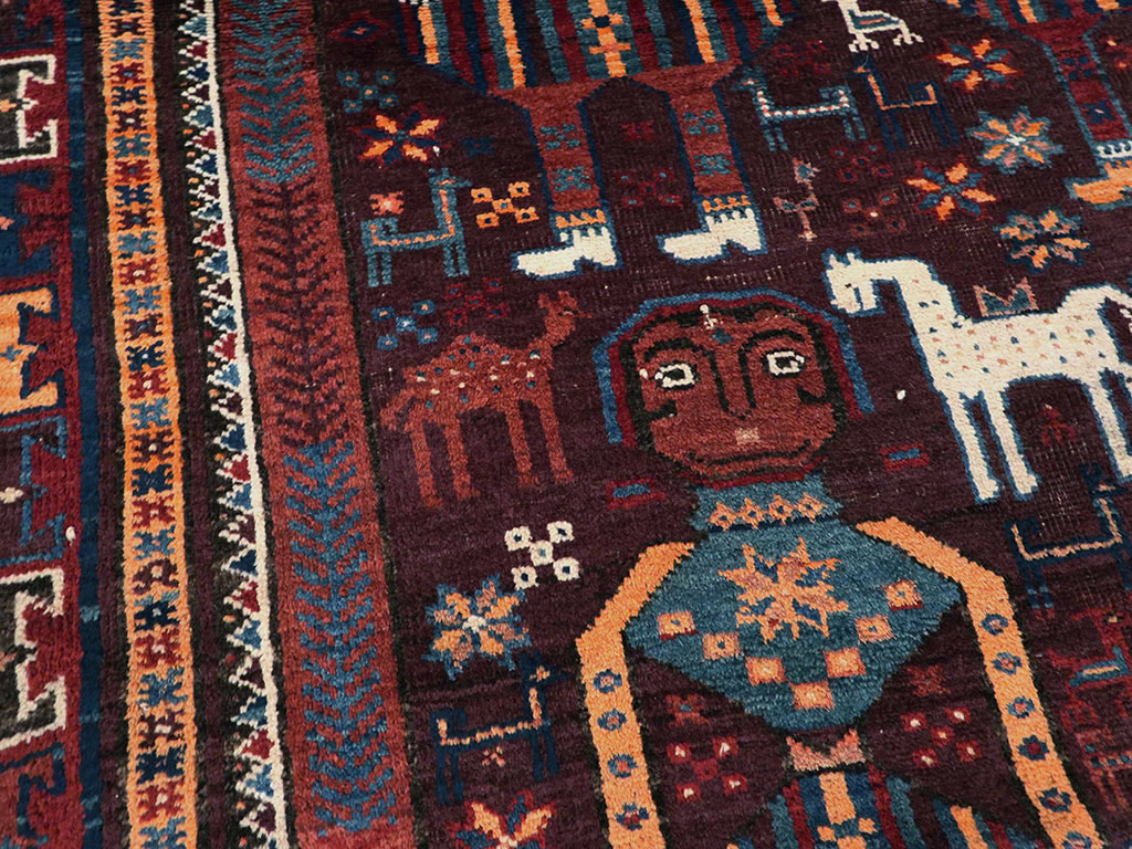 Vintage Persian Baluch Pictorial Rug, No.20886 - Gss