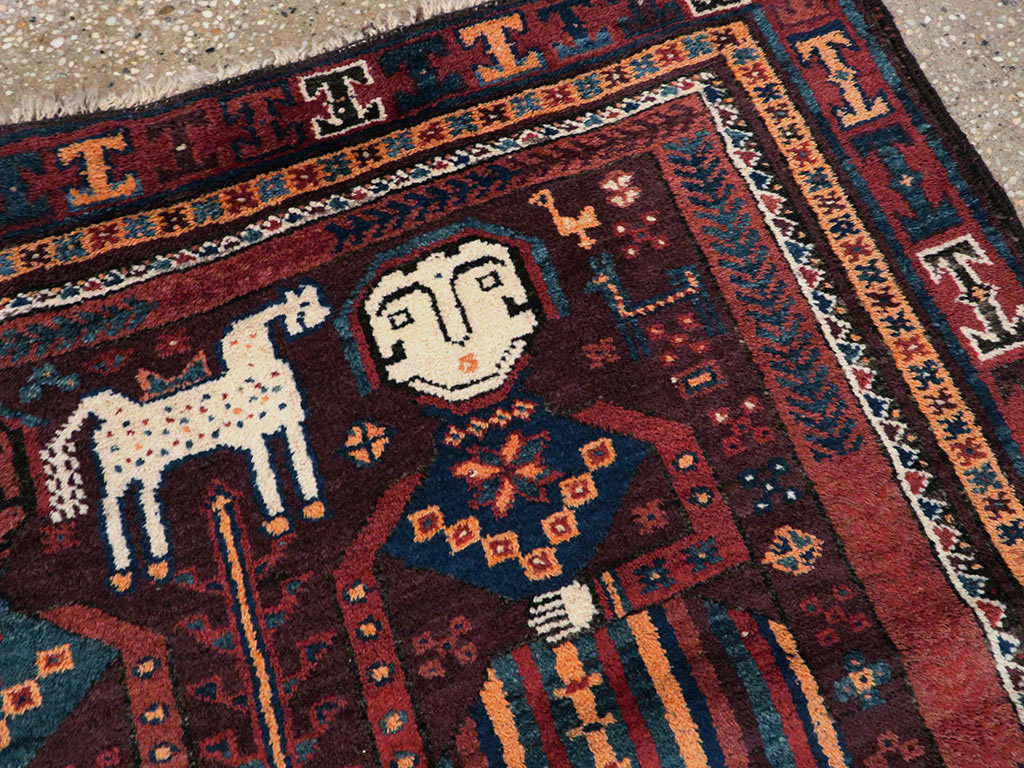 Vintage Persian Baluch Pictorial Rug, No.20886 - Gss