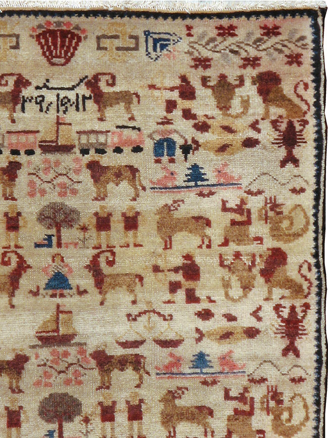 Vintage Persian Hamadan Pictorial Rug, No.20907 - Gss