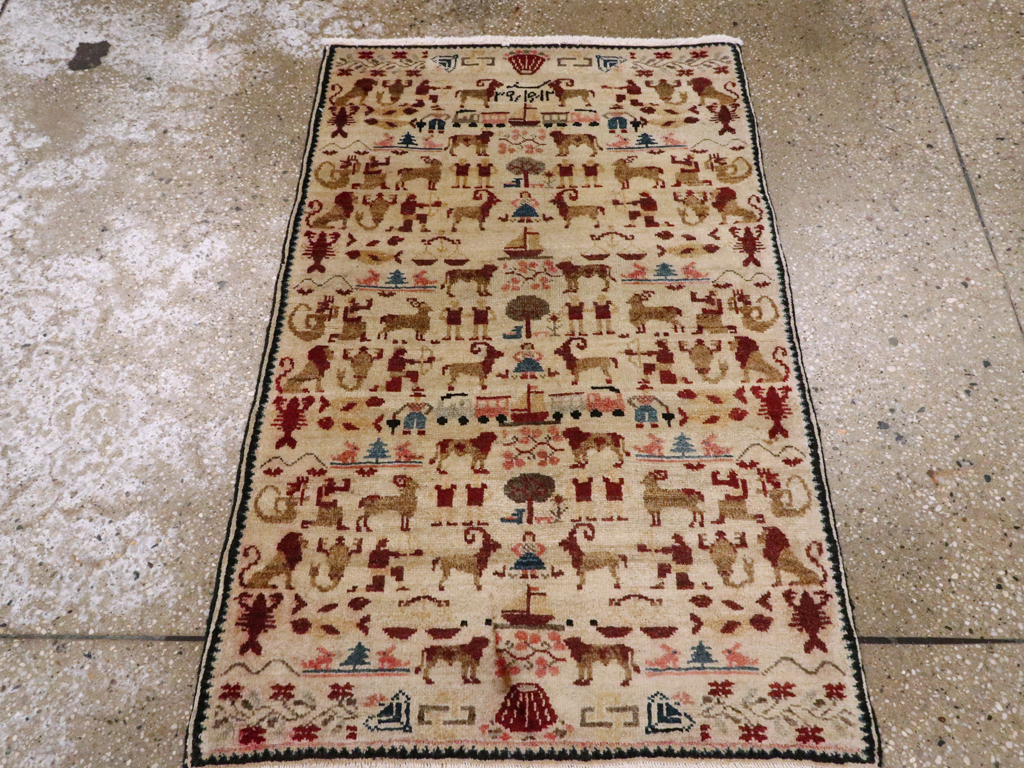 Vintage Persian Hamadan Pictorial Rug, No.20907 - Gss