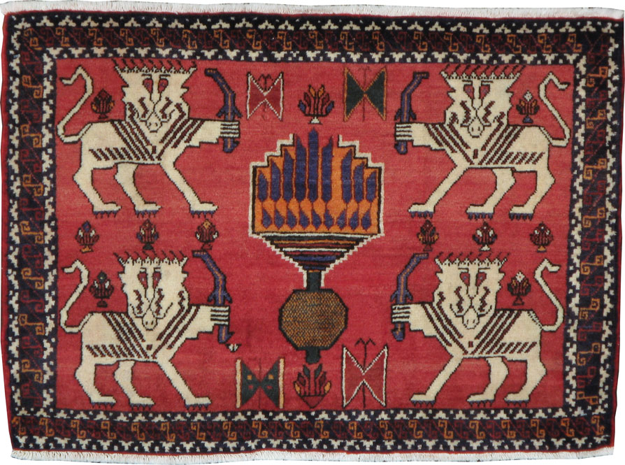 Vintage Persian Shiraz Pictorial Rug, No.20914 - Gss