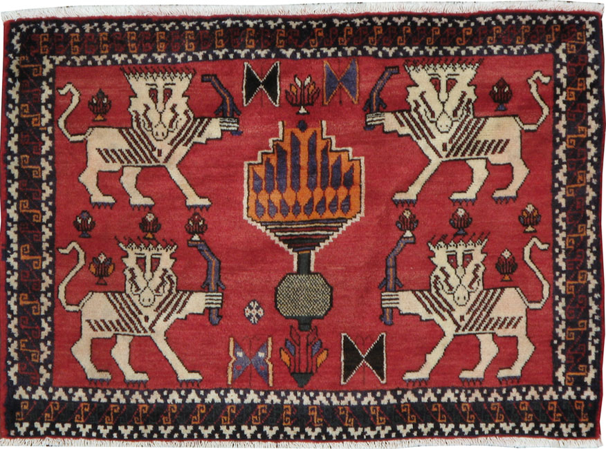 Vintage Persian Shiraz Pictorial Rug, No.20915 - Gss