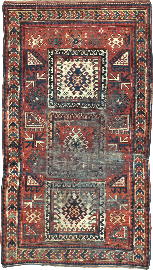 Antique Caucasian Kazak Distressed Rug, No.20954 - Gss