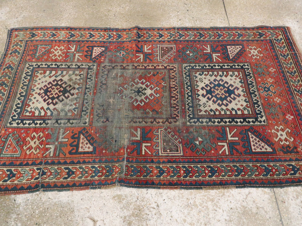 Antique Caucasian Kazak Distressed Rug, No.20954 - Gss