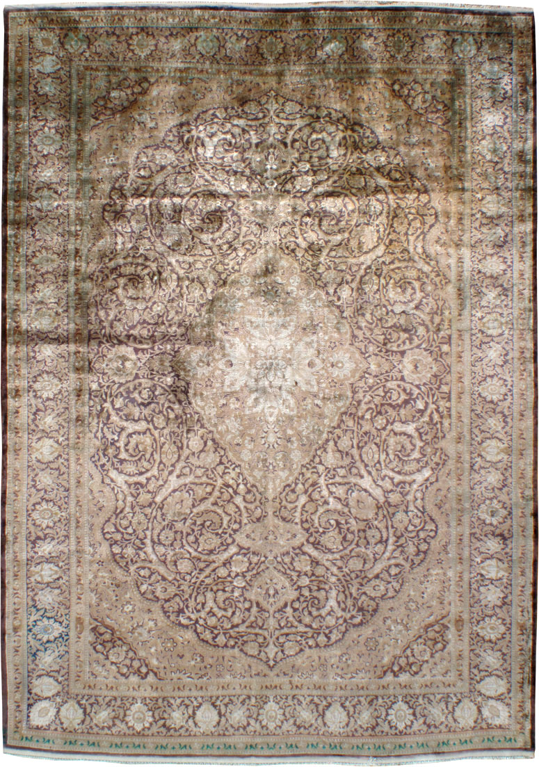 Antique Persian Kashan Silk Carpet, No.20986 - Gss