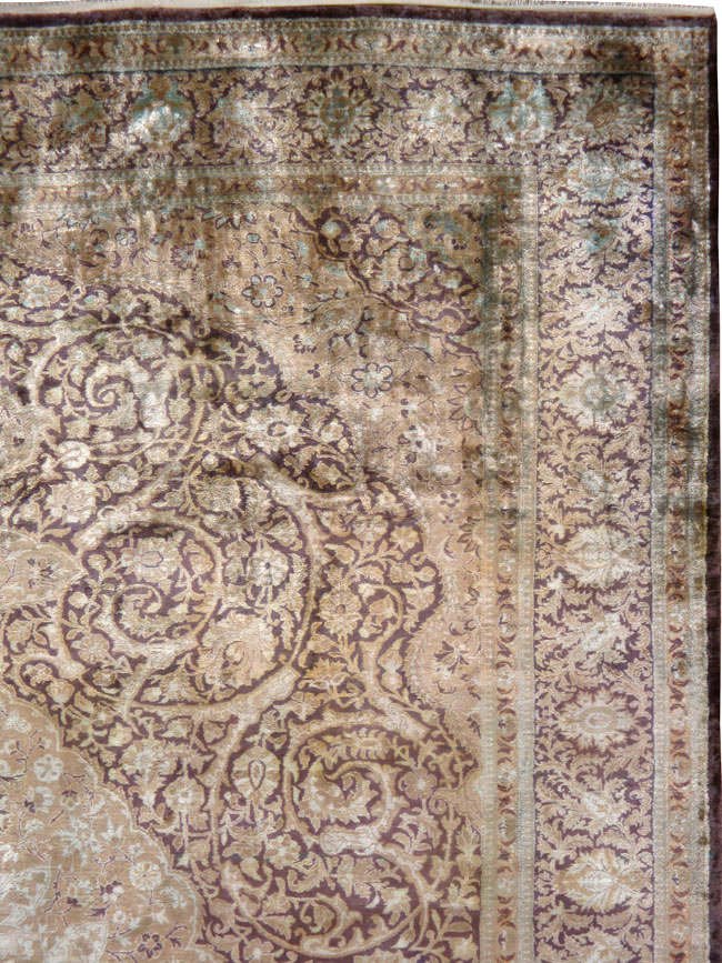 Antique Persian Kashan Silk Carpet, No.20986 - Gss