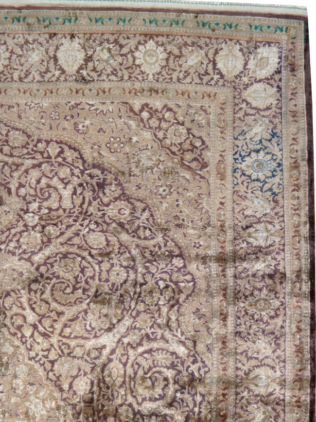 Antique Persian Kashan Silk Carpet, No.20986 - Gss