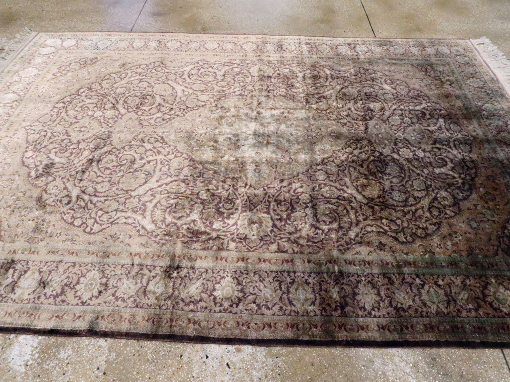 Antique Persian Kashan Silk Carpet, No.20986 - Gss