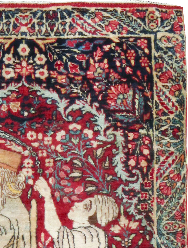 Antique Persian Kerman Pictorial Rug, No.21163 - Gss
