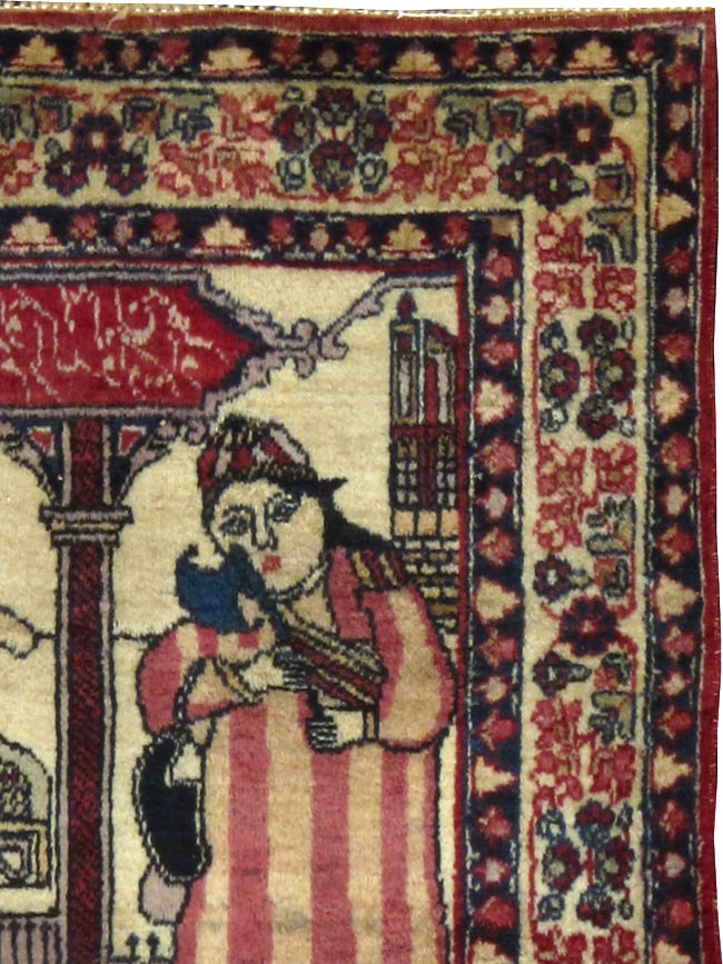Antique Persian Kerman Pictoral Rug, No.21167 - Gss