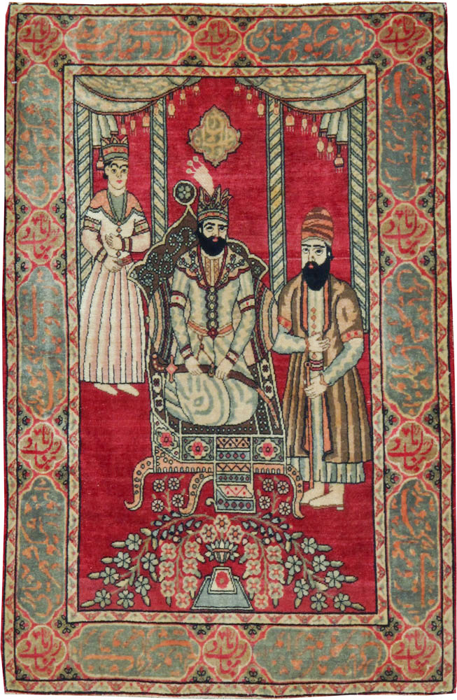 Vintage Persian Kerman Pictorial Rug, No.21168 - Gss