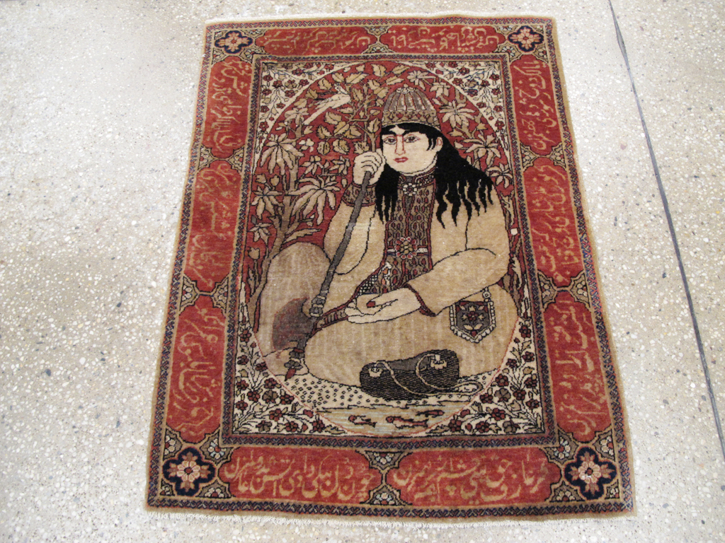 Antique Persian Mohtasham Kashan Pictorial Rug, No.21169 - Gss