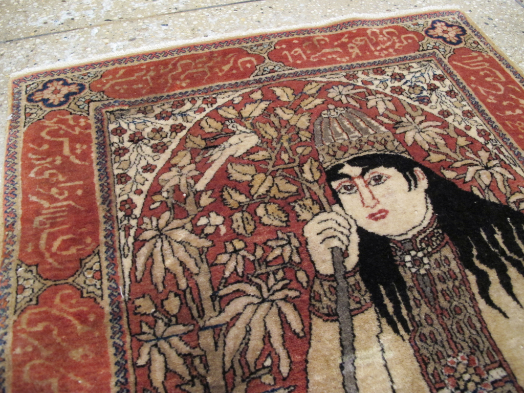 Antique Persian Mohtasham Kashan Pictorial Rug, No.21169 - Gss