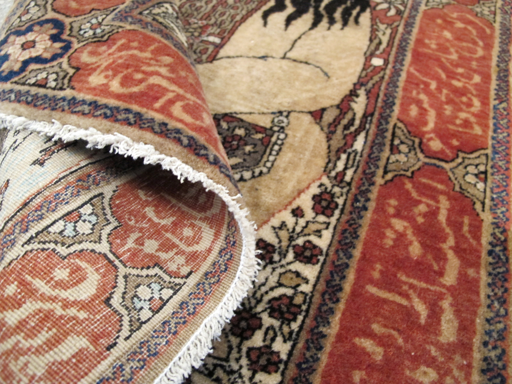 Antique Persian Mohtasham Kashan Pictorial Rug, No.21169 - Gss