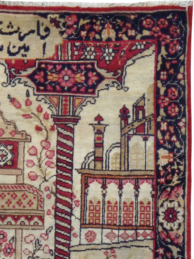 Antique Persian Lavar Kerman Pictorial Rug, No.21170 - Gss