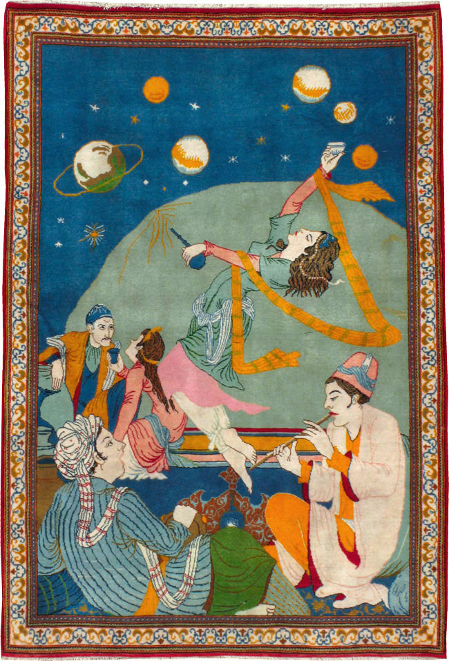 Vintage Persian Kashan Pictorial Rug, No.21230 - Gss