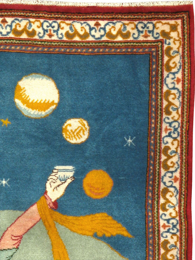 Vintage Persian Kashan Pictorial Rug, No.21230 - Gss