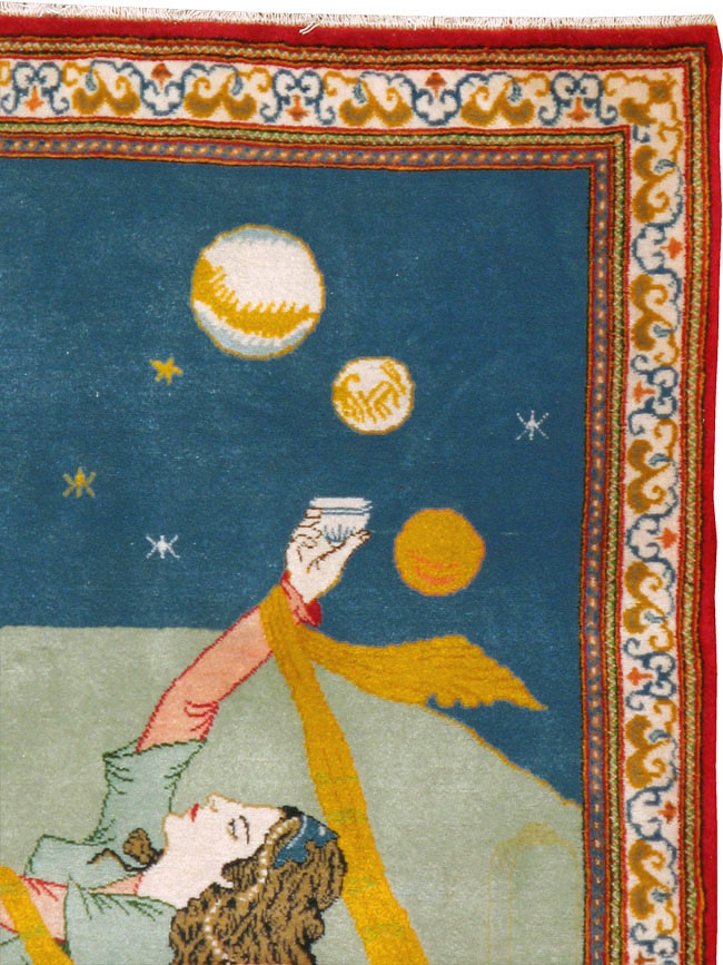 Vintage Persian Kashan Pictorial Rug, No.21230 - Gss