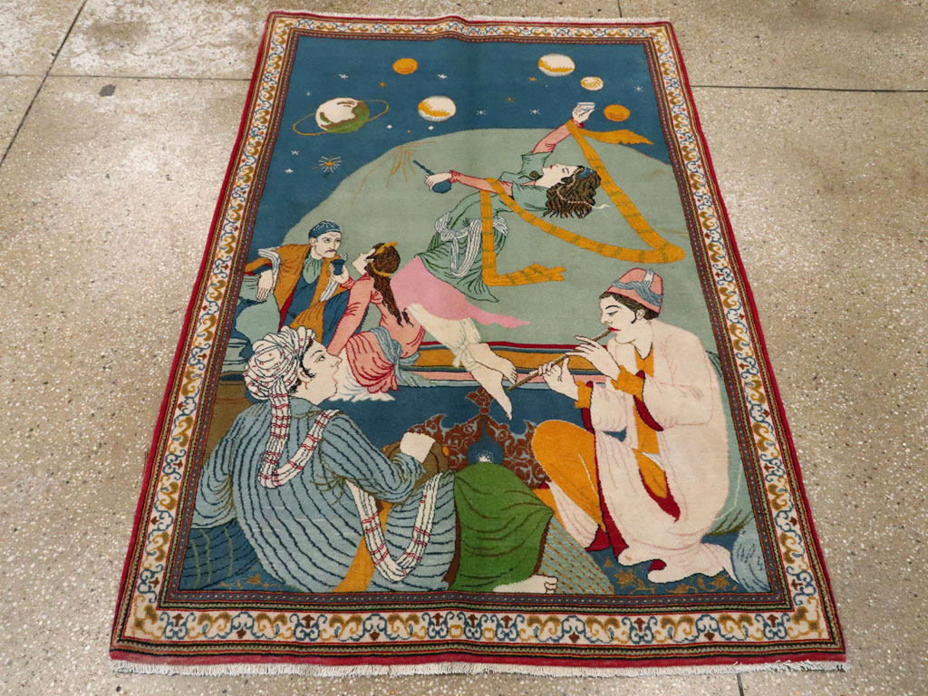 Vintage Persian Kashan Pictorial Rug, No.21230 - Gss