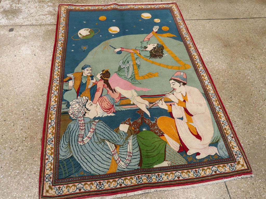 Vintage Persian Kashan Pictorial Rug, No.21230 - Gss