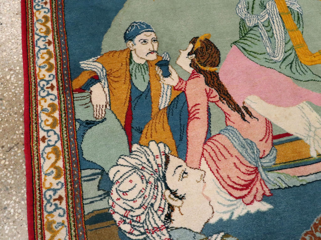 Vintage Persian Kashan Pictorial Rug, No.21230 - Gss