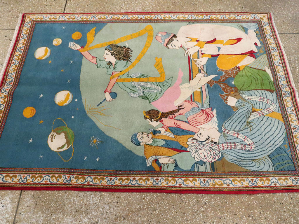Vintage Persian Kashan Pictorial Rug, No.21230 - Gss