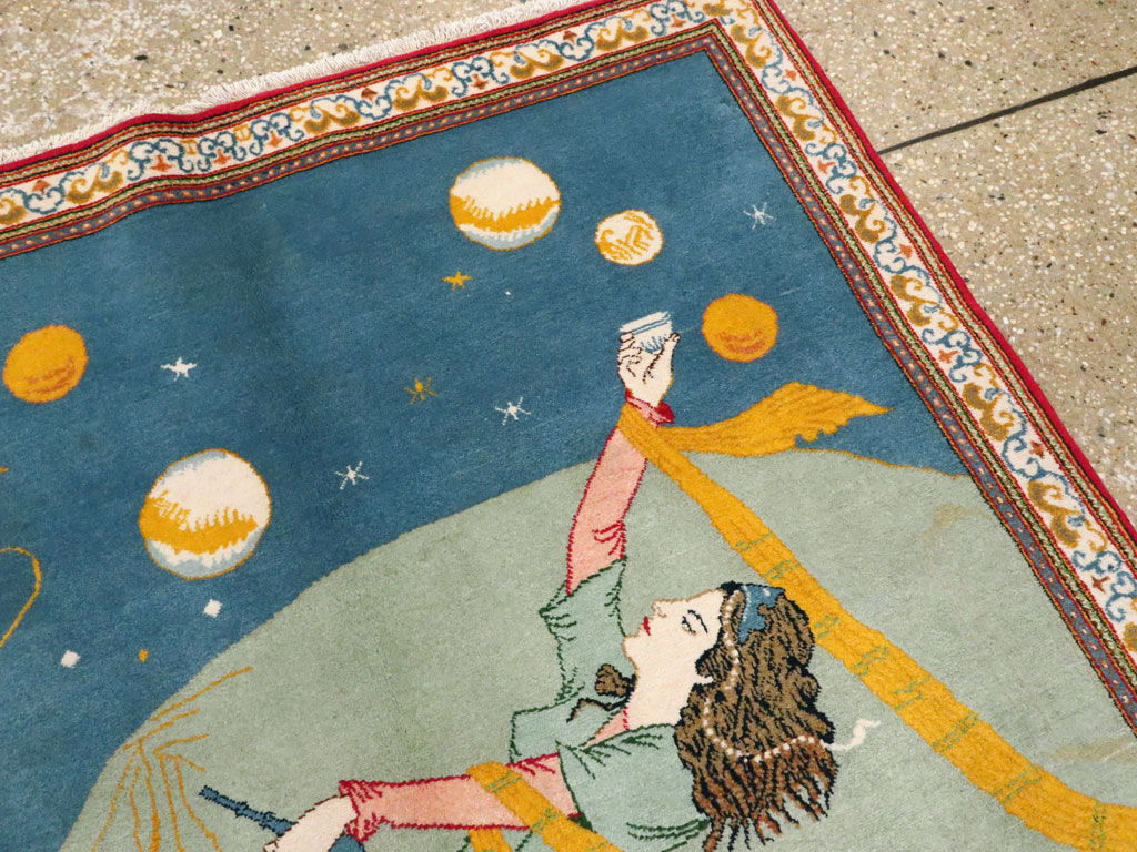 Vintage Persian Kashan Pictorial Rug, No.21230 - Gss