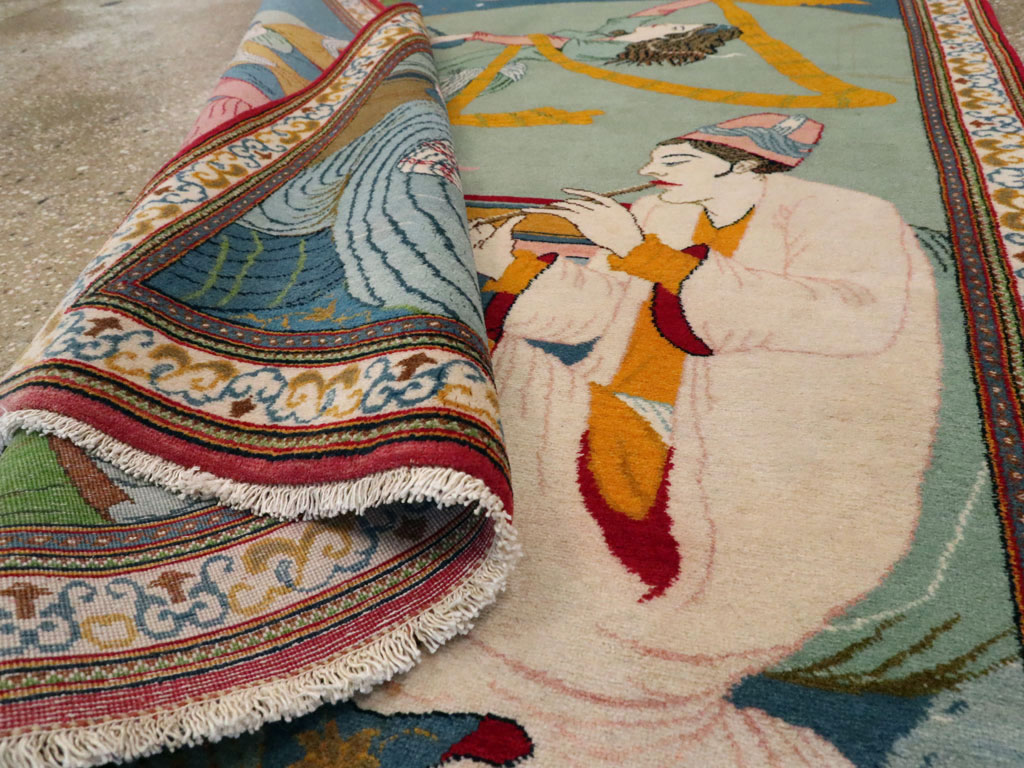 Vintage Persian Kashan Pictorial Rug, No.21230 - Gss