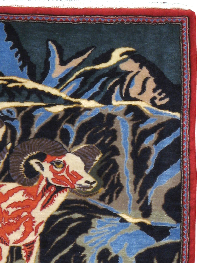 Vintage Persian Kashan Pictorial Rug, No.21277 - Gss