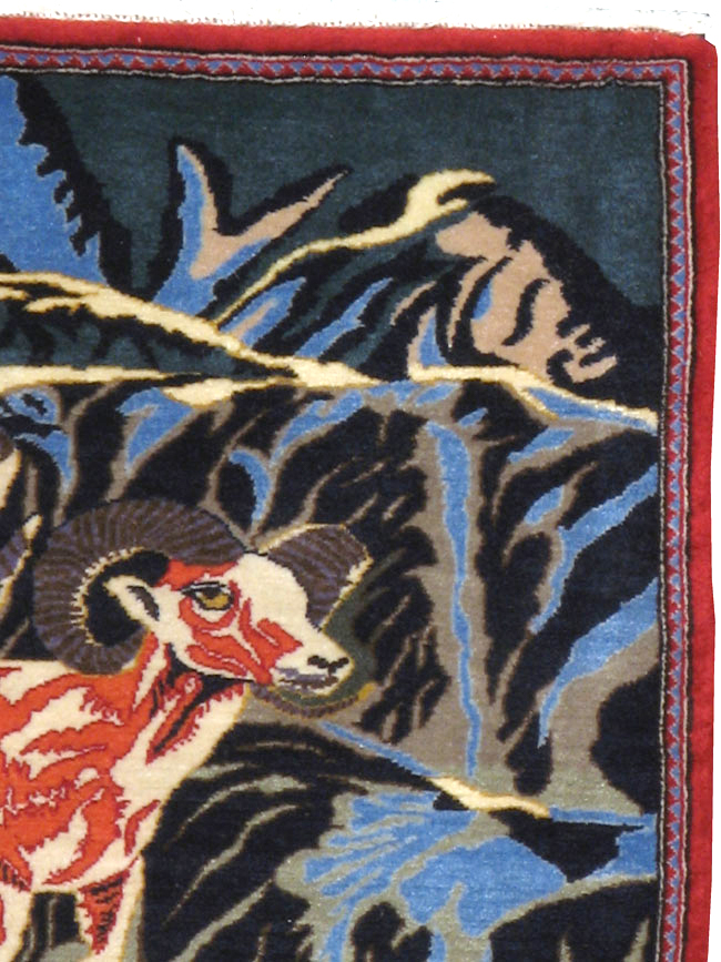 Vintage Persian Kashan Pictorial Rug, No.21278 - Gss