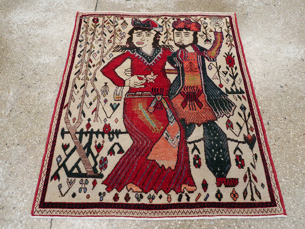 Vintage Persian Tabriz Pictorial Rug, No.21395 - Gss