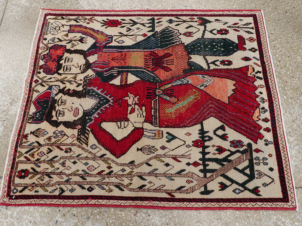 Vintage Persian Tabriz Pictorial Rug, No.21395 - Gss