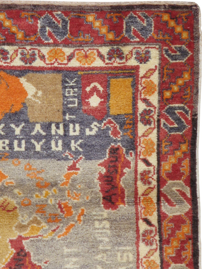 Vintage Turkish Oushak Map Rug, No.21408 - Gss