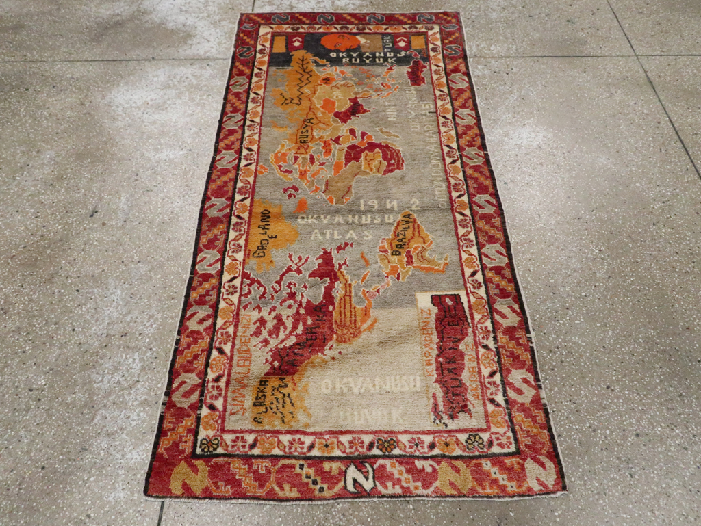 Vintage Turkish Oushak Map Rug, No.21408 - Gss