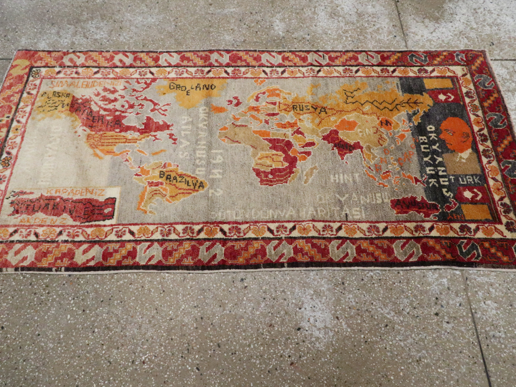 Vintage Turkish Oushak Map Rug, No.21408 - Gss