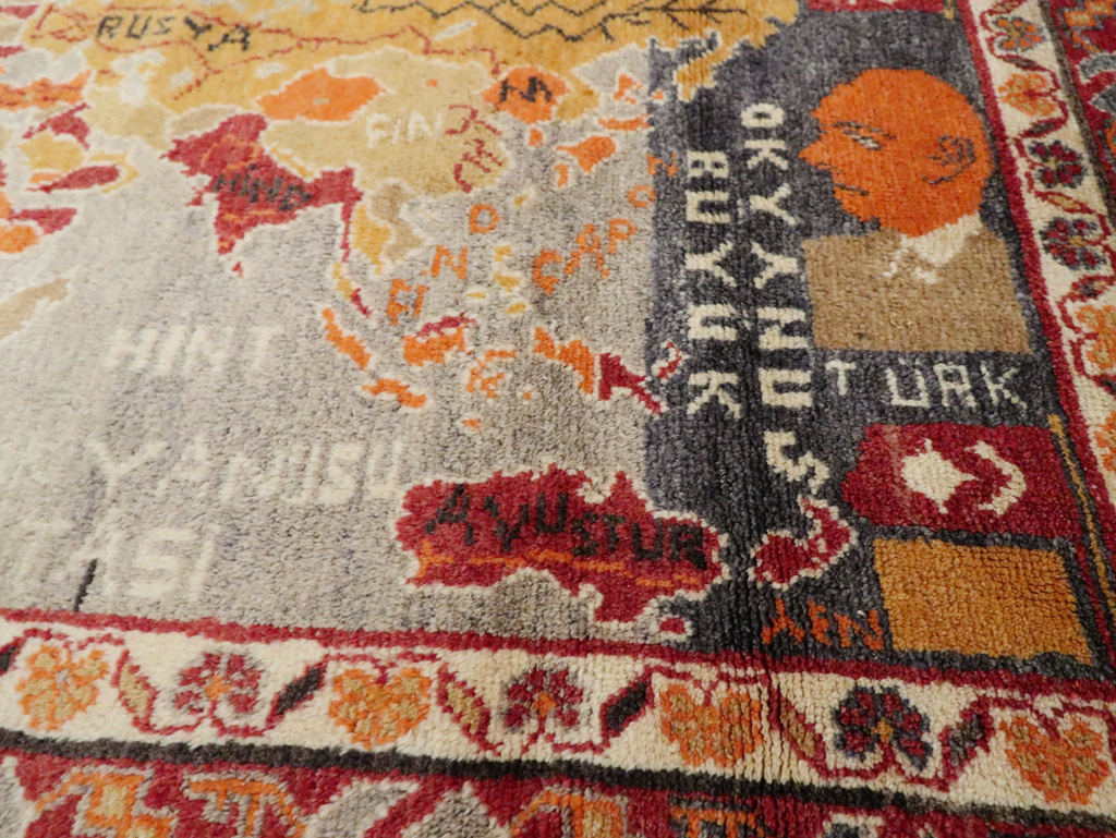 Vintage Turkish Oushak Map Rug, No.21408 - Gss