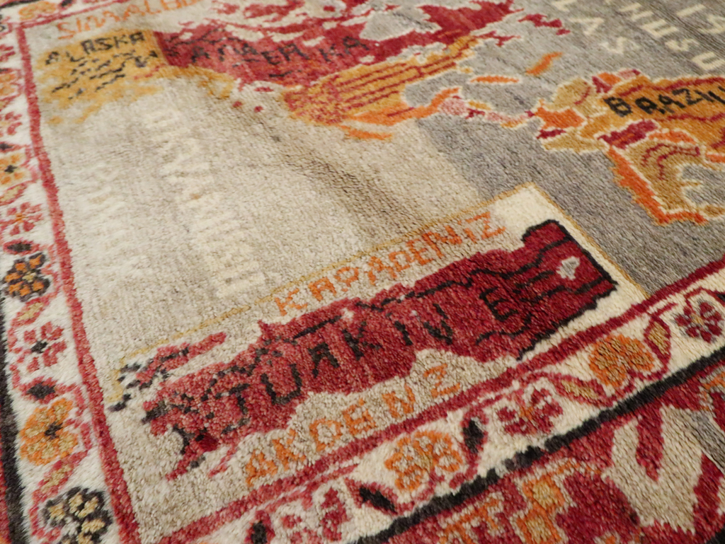 Vintage Turkish Oushak Map Rug, No.21408 - Gss