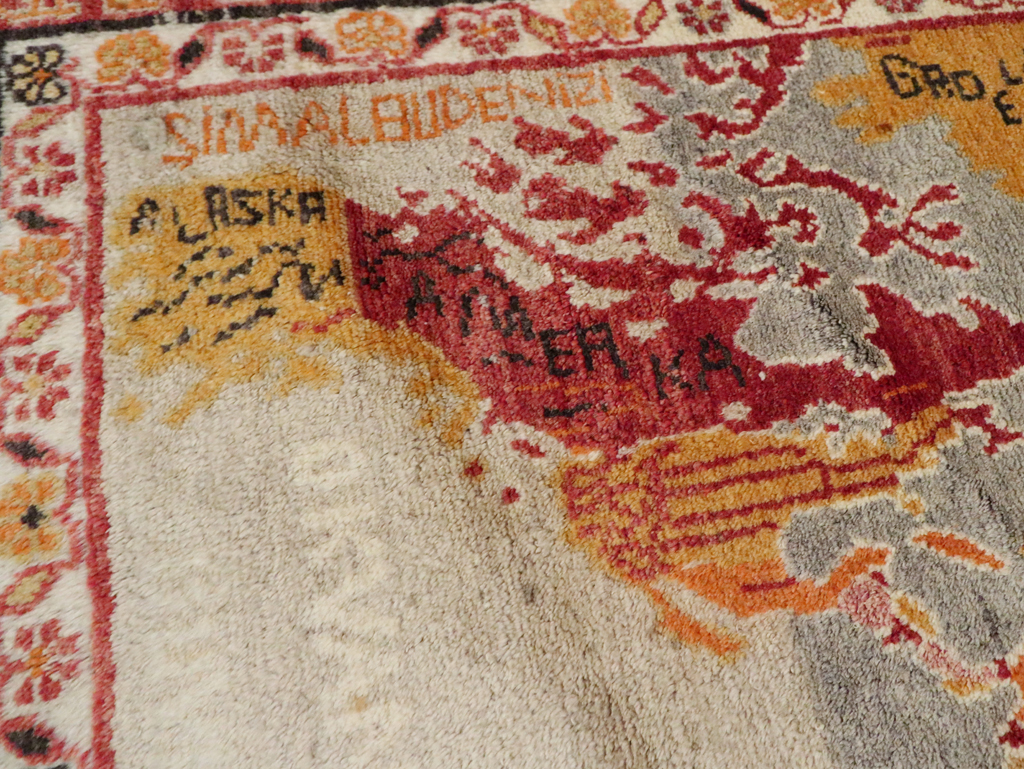 Vintage Turkish Oushak Map Rug, No.21408 - Gss