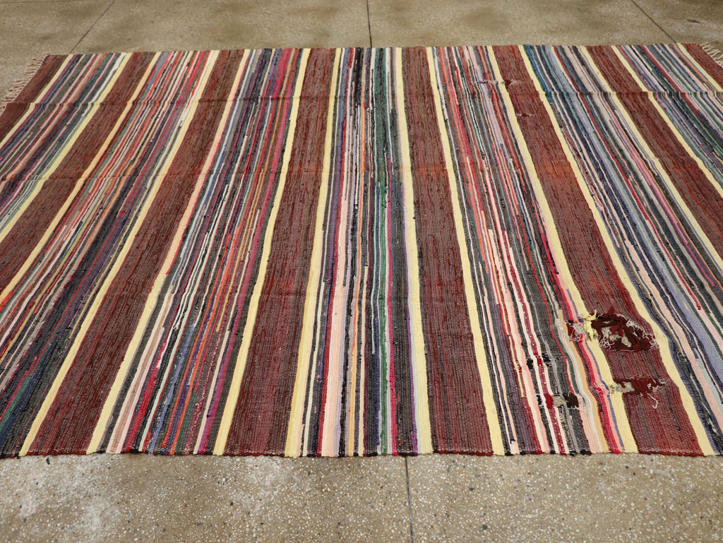 Vintage Distressed American Rag Rug, No.21479 - Gss