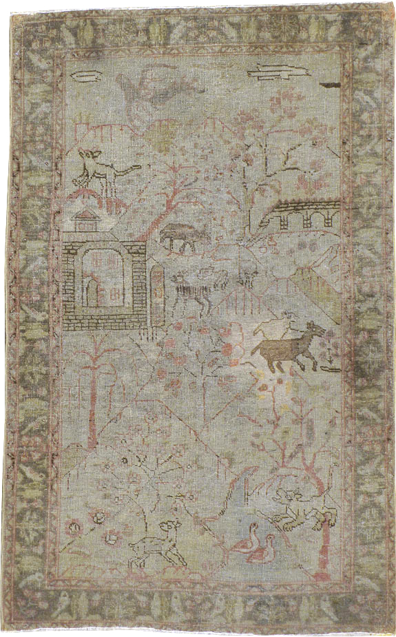 Antique Persian Tabriz Pictorial Rug, No.21599 - Gss