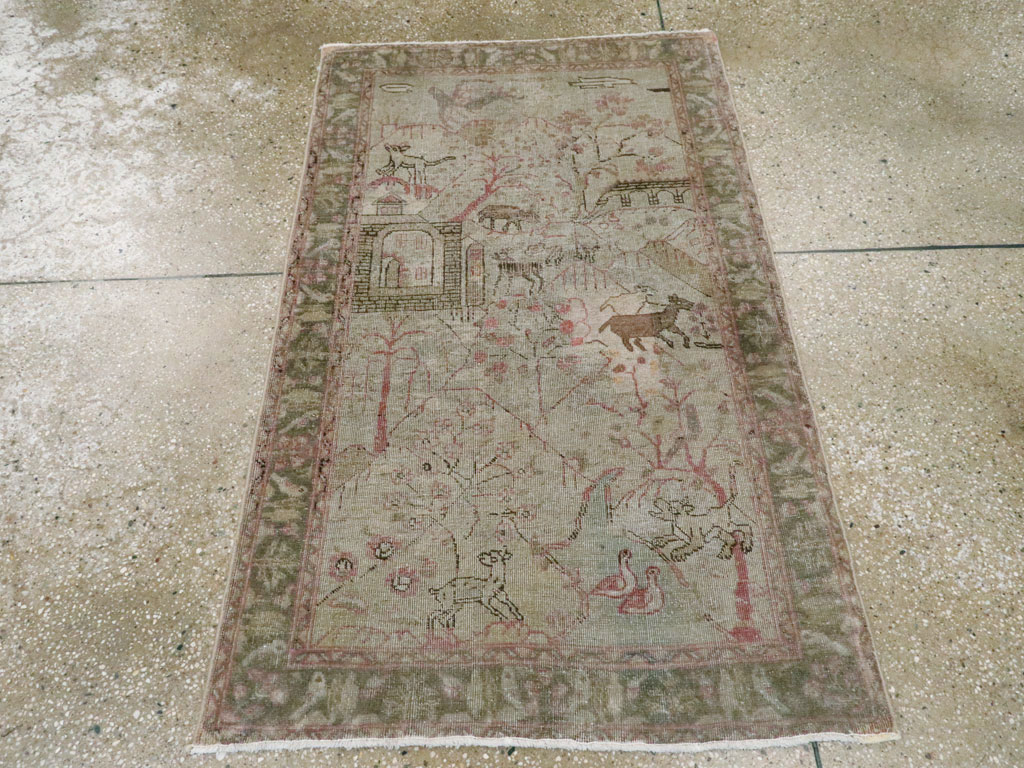 Antique Persian Tabriz Pictorial Rug, No.21599 - Gss