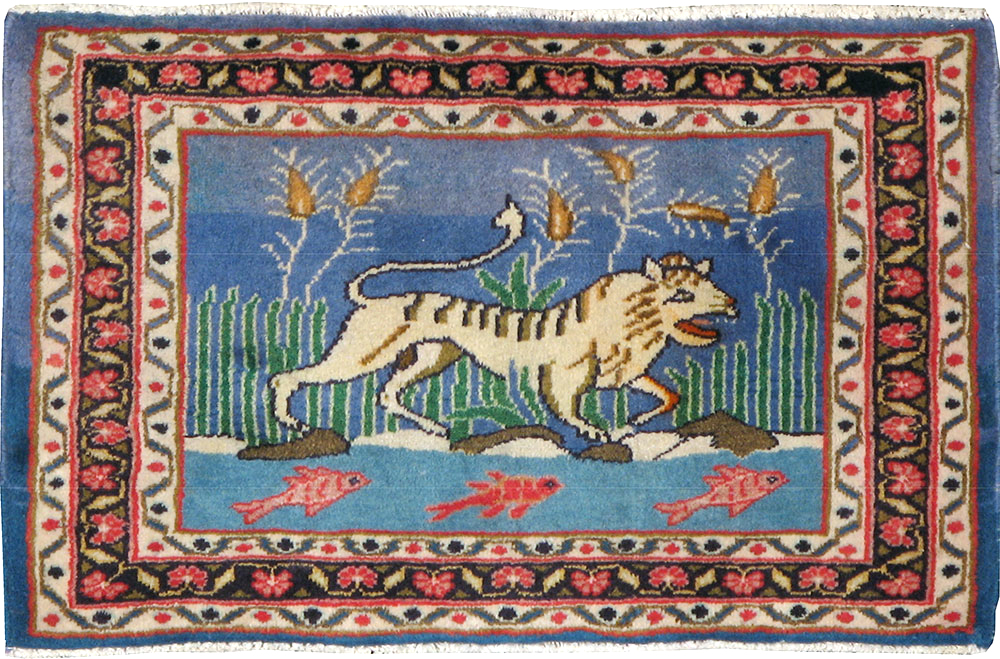 Vintage Persian Mashad Pictorial Rug, No.21642 - Gss