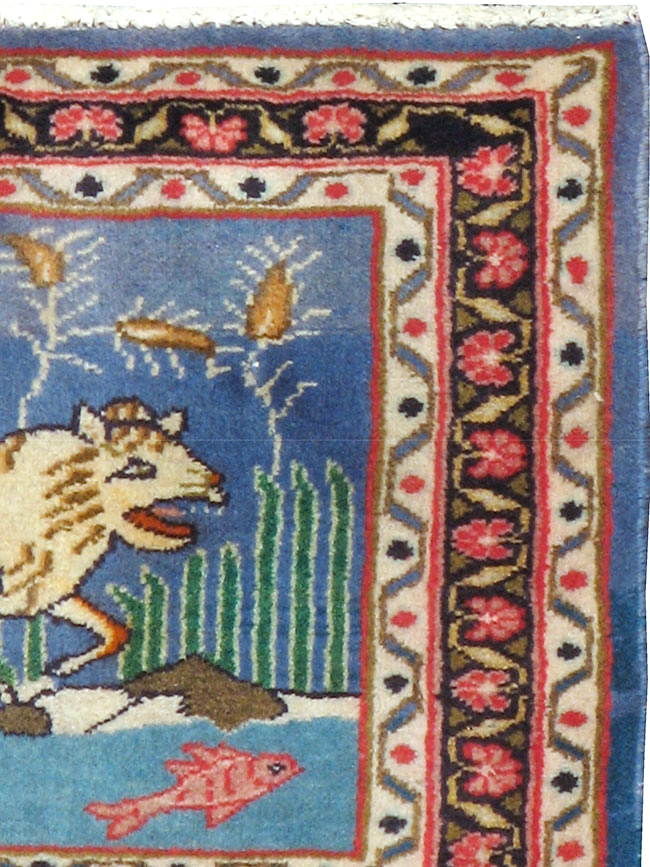 Vintage Persian Mashad Pictorial Rug, No.21642 - Gss