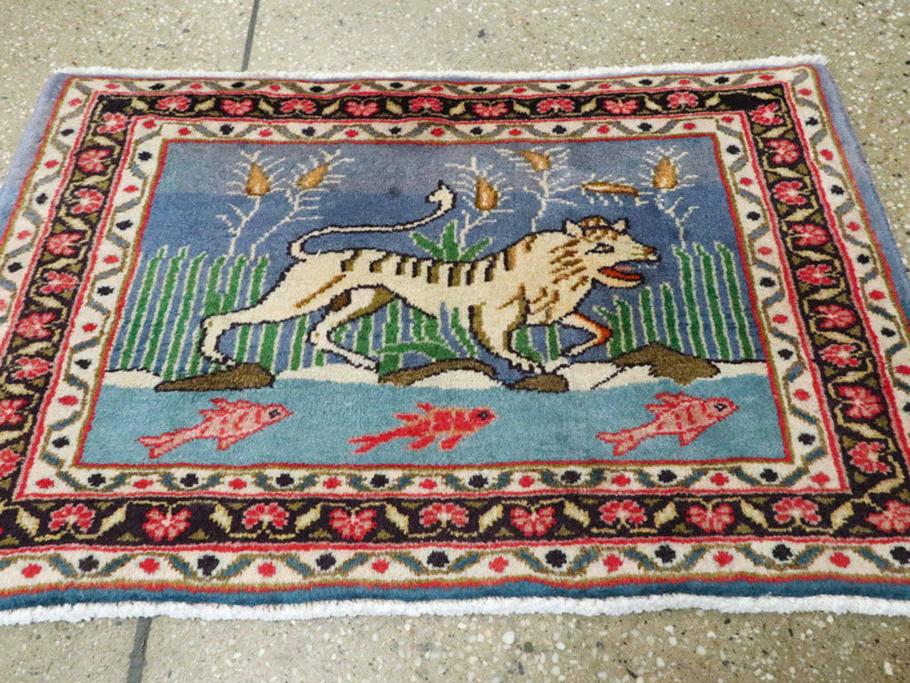 Vintage Persian Mashad Pictorial Rug, No.21642 - Gss