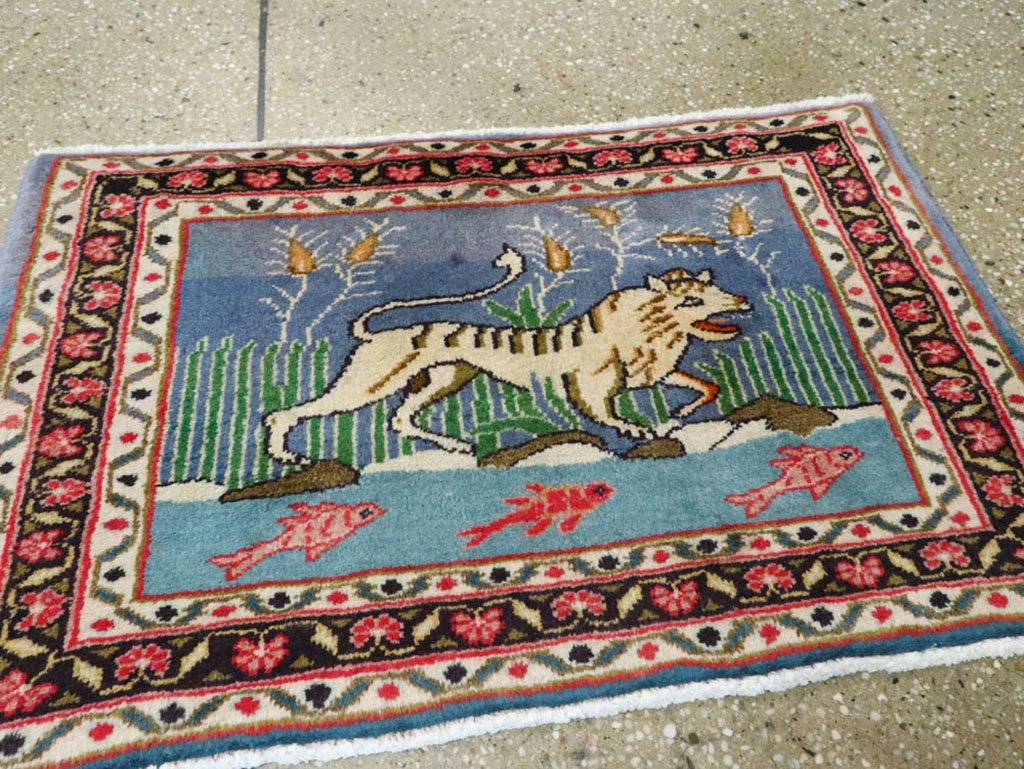 Vintage Persian Mashad Pictorial Rug, No.21642 - Gss